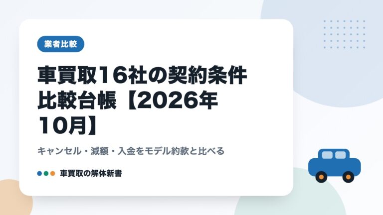 車買取16社の契約条件 比較台帳【2026年10月】|キャンセル・減額・入金をモデル約款と比べる